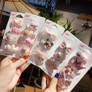 Cute Handmade Hair Clip Set For Baby Girls Toddlers Kids Bow Crown Star Heart Pattern Fabric Metal Duckbill Clips Hair Accessories