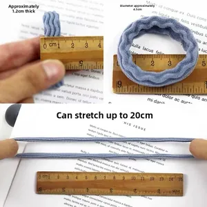 Elastic hair tie dimensions showing 1.2cm width and 20cm stretch length on gray scrunchie