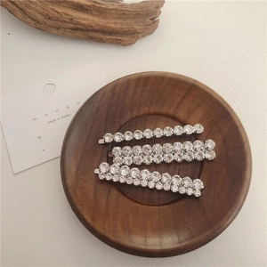 Set of three silver rhinestone hair clips with minimalist Korean style for women