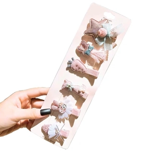 6-piece pink kids hair clip set with star rabbit carrot and flower shapes for girls