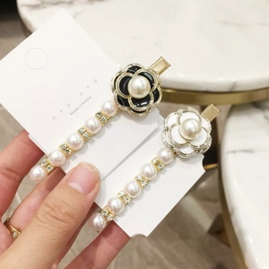 Vintage Camellia Flower Hair Clip With Faux Artificial Pearl Rhinestone Alloy Duckbill Clip Elegant Hair Jewelry For Women Daily Party