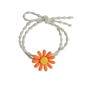 Elastisches Gänseblümchen-Haargummi mit orangen Blüten und weißer Bandschleife
