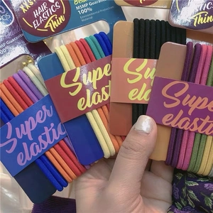 Close-up of colorful high-elastic hair ties wrapped on packaging boards