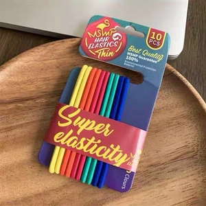 Close-up of 10-piece colorful high-elastic hair ties set on a wooden tray