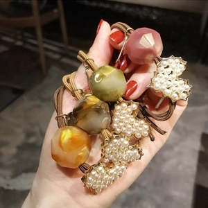 Sweet Korean Style Elastic Hair Ties With Artificial Pearl Heart Charm And Colorful Resin Beads Handmade Hair Accessories For Women