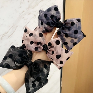 Large Polka Dot Mesh Bow Hair Clip Elegant Organza Flocking Hair Tie Sweet Oversized Hair Accessories For Women Girls Daily Dating Gift