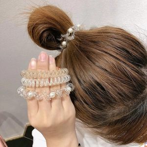 Set di elastici a spirale trasparenti con perle per chignon e code di cavallo