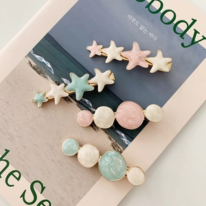 Korean Style Cream Color Star Circle Enamel Hair Clip Minimalist Alloy Side Clip Sweet Girl Hair Accessories For Daily Wear