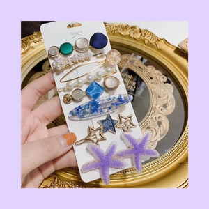Ocean Series Hair Clip Set Alloy Imitation Artificial Pearl Starfish Pentagram Hollow Hairpins For Women Girls Daily Vacation Accessories