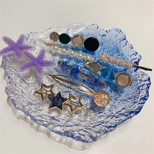 Elegant ocean series hair clip set with purple starfish, pearls and blue marble resin clips