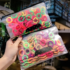 Colorful high elasticity hair ties set for girls in a cute waterproof zipper bag