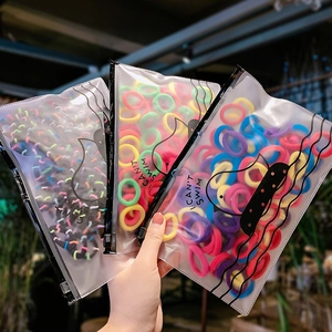 Colorful high elasticity hair bands set in frosted zipper bags for women and girls