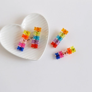 Barrettes à Cheveux Ours en Gomme Arc-en-Ciel Résine Couleur Bonbon pour Femmes Filles Accessoires Cheveux Fait à la Main Pince Latérale
