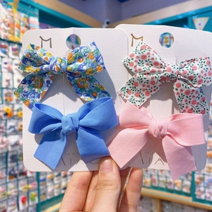 Barrettes à cheveux nœuds pour enfants en coton bleu et rose au motif floral