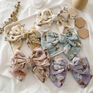 Grande Pince à Cheveux Nœud Floral Fait à la Main pour Femmes Tissu Mousseline Imprimé Marguerite Style Japonais