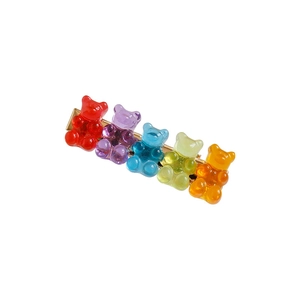 Barrette à cheveux oursons colorés en résine translucide arc-en-ciel avec base dorée