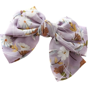 Barrette à cheveux à motif floral violet avec nœud papillon en mousseline douce