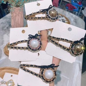 Vintage Artificial Pearl Rhinestone Hair Clip Elegant Leather Chain Weave Hairpin With Bow Tie Bee Detail For Women Hair Accessories
