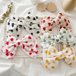 Oversized Satin Chiffon Double Bow Hair Clip Sweet Heart Print Spring Clip Hair Accessory For Women Daily Party Dating