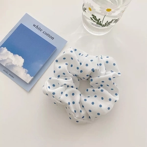 Chouchou à pois bleus en tissu doux pour cheveux avec accessoires esthétiques frais
