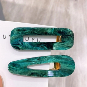 Vintage Emerald Green Marble Acetate Hair Clip Set For Women Gold Glitter Geometric Resin Side Clips Elegant Hair Accessories