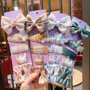 Süße Karo Stoff Haarspangen Set Schleife Krone Schmetterling Muster Prinzessin Mädchen Haarschmuck Kopfschmuck Geschenk