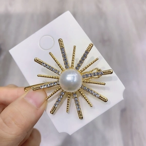 Korean Elegant Alloy Faux Artificial Pearl Rhinestone Starburst Hair Clip For Women Gold Starburst Snowflake Hair Accessories