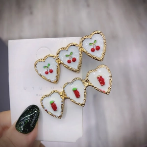 Fermagli per Capelli a Cuore in Smalto di Lega Bordo a Onda Oro Ciliegia Fragola Motivo Dolce Carino per Donna Gioielli