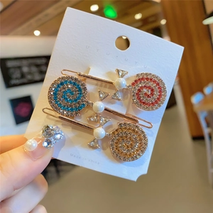 Lot de 3 barrettes à cheveux sucettes avec strass, perles et nœuds pour femmes et filles
