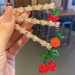 Sweet Fruit Beaded Hair Clip With Artificial Crystal Strawberry Orange Cherry Pendant Handmade Alloy Bobby Pin For Women