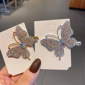 Korean Style Butterfly Rhinestone Hair Clip For Women Sparkling Alloy Crystal Duckbill Bangs Clip Gold Silver Hair Accessories
