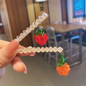 Sweet beaded strawberry and orange hair clip set with gold metal finish