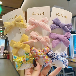 Set di Fermagli per Capelli a Fiocco in Tessuto per Bambine Stile Coreano Dolce Plaid Floreale Fermagli Fatti a Mano Accessori