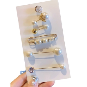 Lot de 6 broches élégantes en perles avec épingles dorées pour ajuster la taille des habits