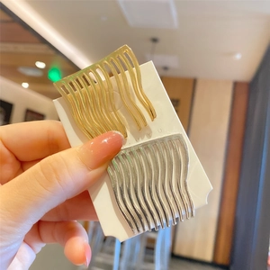 Wavy metal hair side comb set in gold and silver finish for women's hairstyling