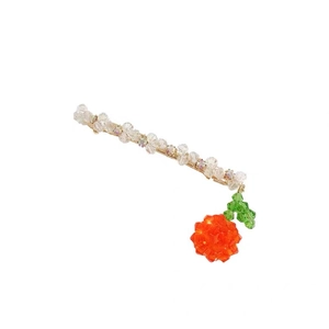 Sweet beaded crystal orange hair clip with gold metal base for women hairstyle