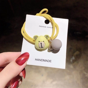 Elastico per capelli con orsetto giallo e orecchie di strass su base elastica alta