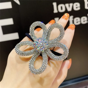 Sparkling floral hair scrunchie with rhinestones and colorful crystal center for women