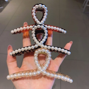 Grande Pince à Cheveux Élégante en Künstliche Perles pour Femmes Pince Requin en Acrylique Antidérapante Accessoire de Coiffure Quotidien