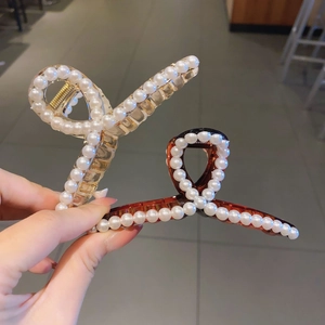 Ensemble de grandes pinces à cheveux élégantes avec perles en tons champagne et ambre