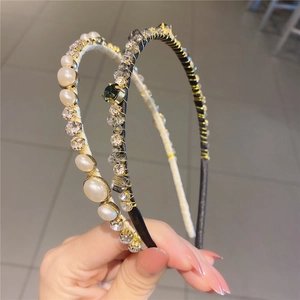 Serre-tête Baroque Künstliche Perles d'imitation et Strass pour Femme Élégant Style Français Bandeau Fin Enveloppé Fil d'Or Accessoire