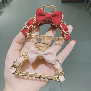 Large Metal Chain Weave Ribbon Bow Hair Claw Clip Elegant Korean French Retro Non Slip Jaw Clip For Women Hair Accessory