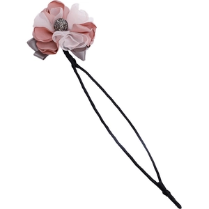 Accessoire chignon fleur en mousseline rose et blanc avec perle brillante au centre
