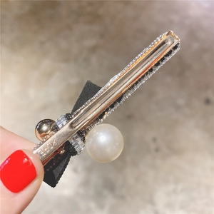 Barrette à cheveux élégante avec nœud, perle et strass de style coréen chic