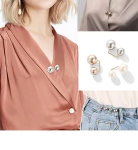 Élégante Broche en Double Künstliche Perle d'Imitation Style Japonais Boucle de Réglage de Taille en Alliage Accessoire de Vêtement Femme