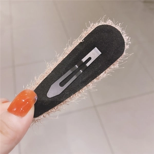 Elegant plush tweed hair clip with black velvet base and silver BB clip for women