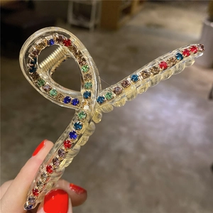 Grande molletta per capelli elegante in resina con strass colorati e molla dorata