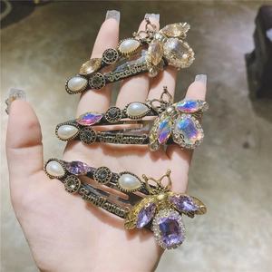 Baroque Vintage Bee Hair Clip For Women Luxury Alloy Rhinestone Artificial Pearl Side Clip Gold Bronze Bee Hair Accessories Gift
