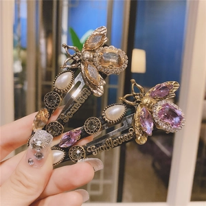 Baroque bee hair clips set with pearls and crystals featuring Scarlett engraving