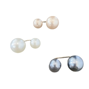Broches de taille japonaises à doubles perles en doré, blanc et bleu-gris